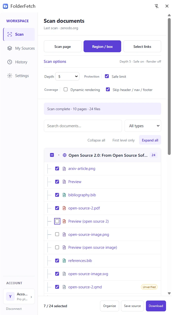 Selected FolderFetch files and folder