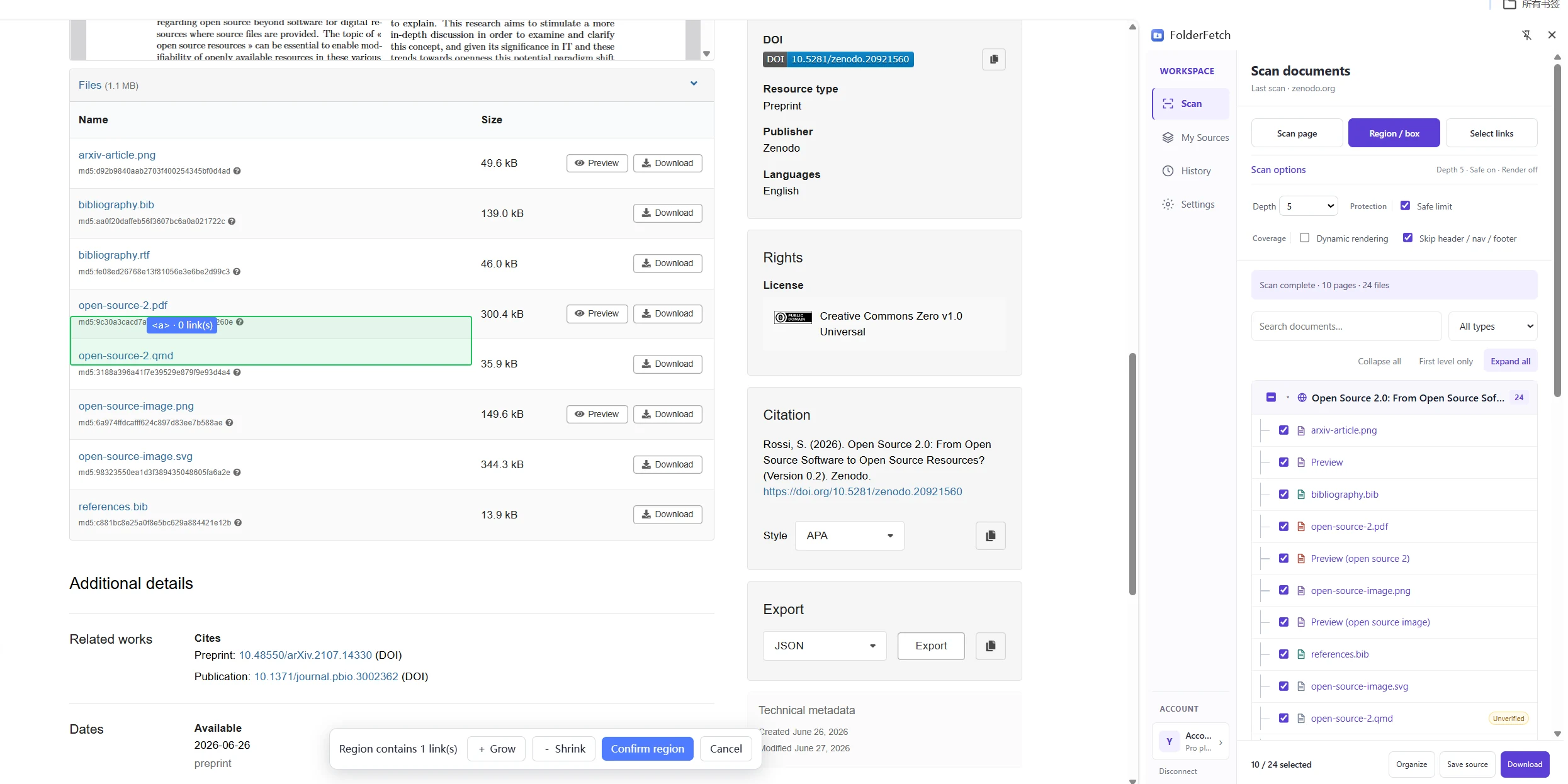 Selecting a region on a web page